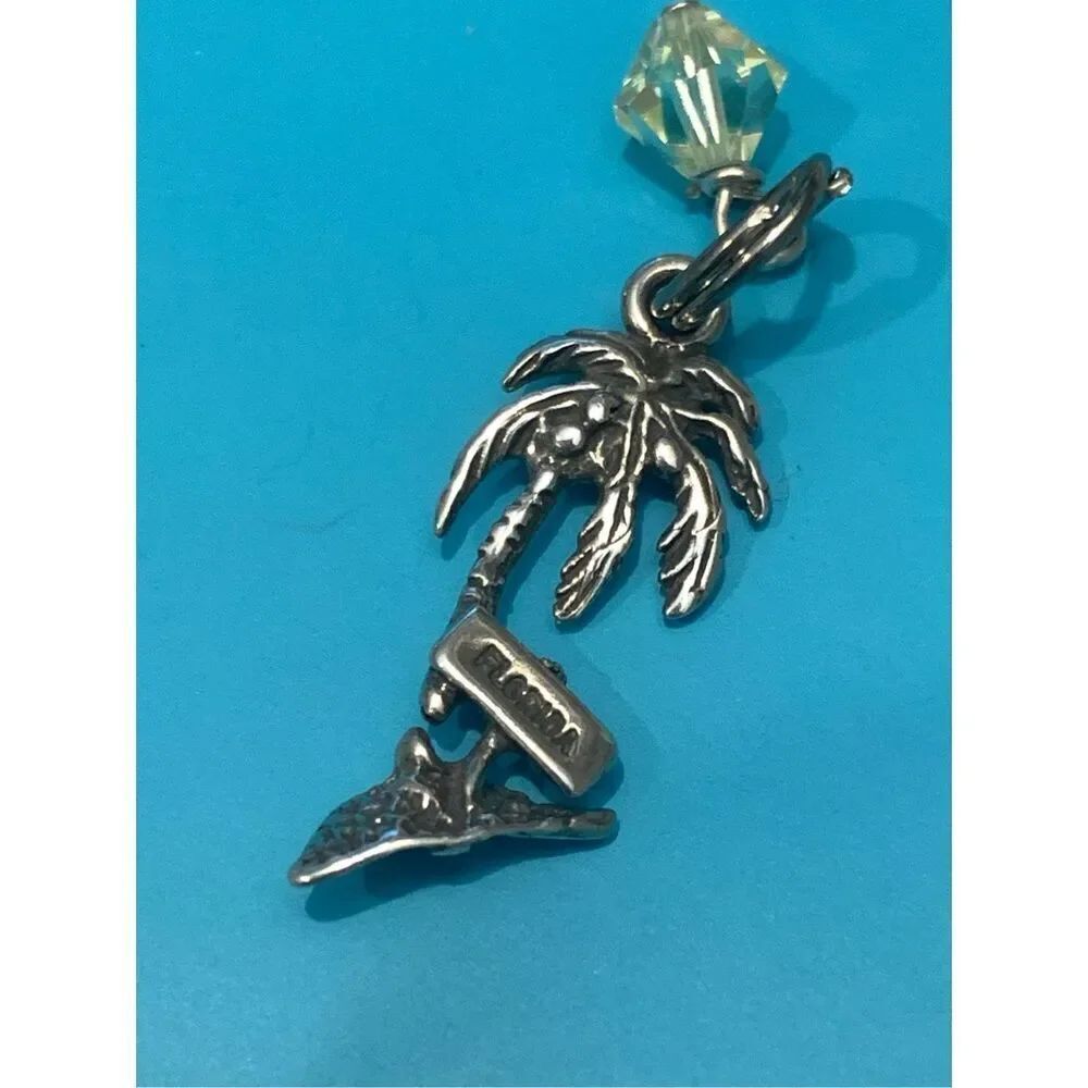 Palm Tree Florida Yellow Crystal Sterling Silver Jewelry Charm #beach